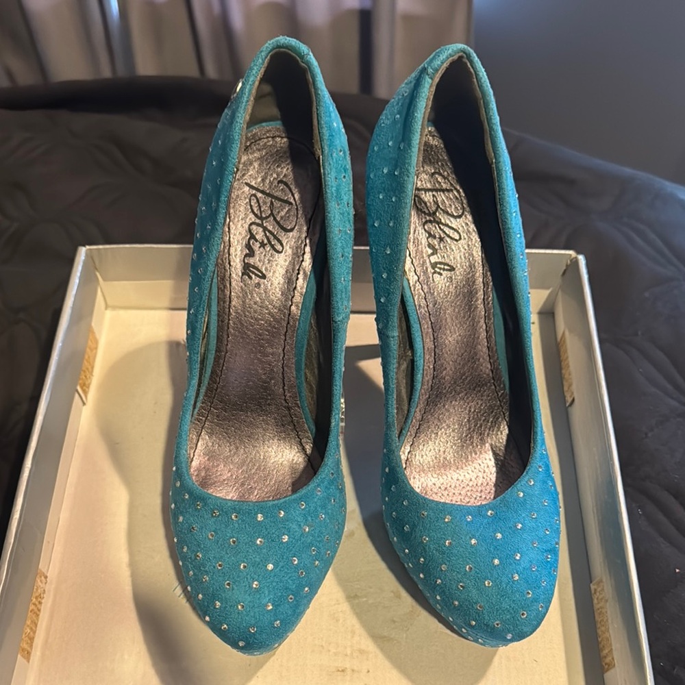 Pleaser Teal Studded Heels